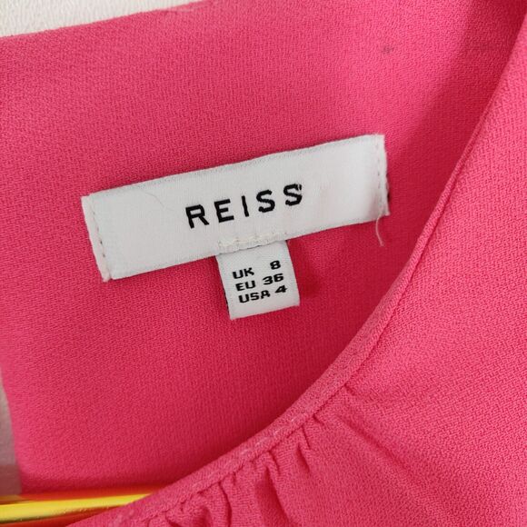 Reiss Belle Laser Cutout Blouse Size 4 Coral Pink Rose Keyhole Long Sleeve Top - Picture 9 of 12